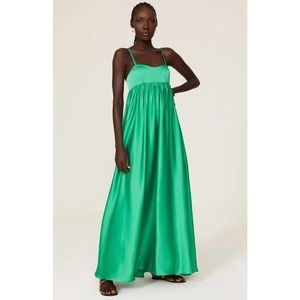 Fame & Partners Rocco Babydoll Open Back Maxi Dress Gown Green Women's Size 2